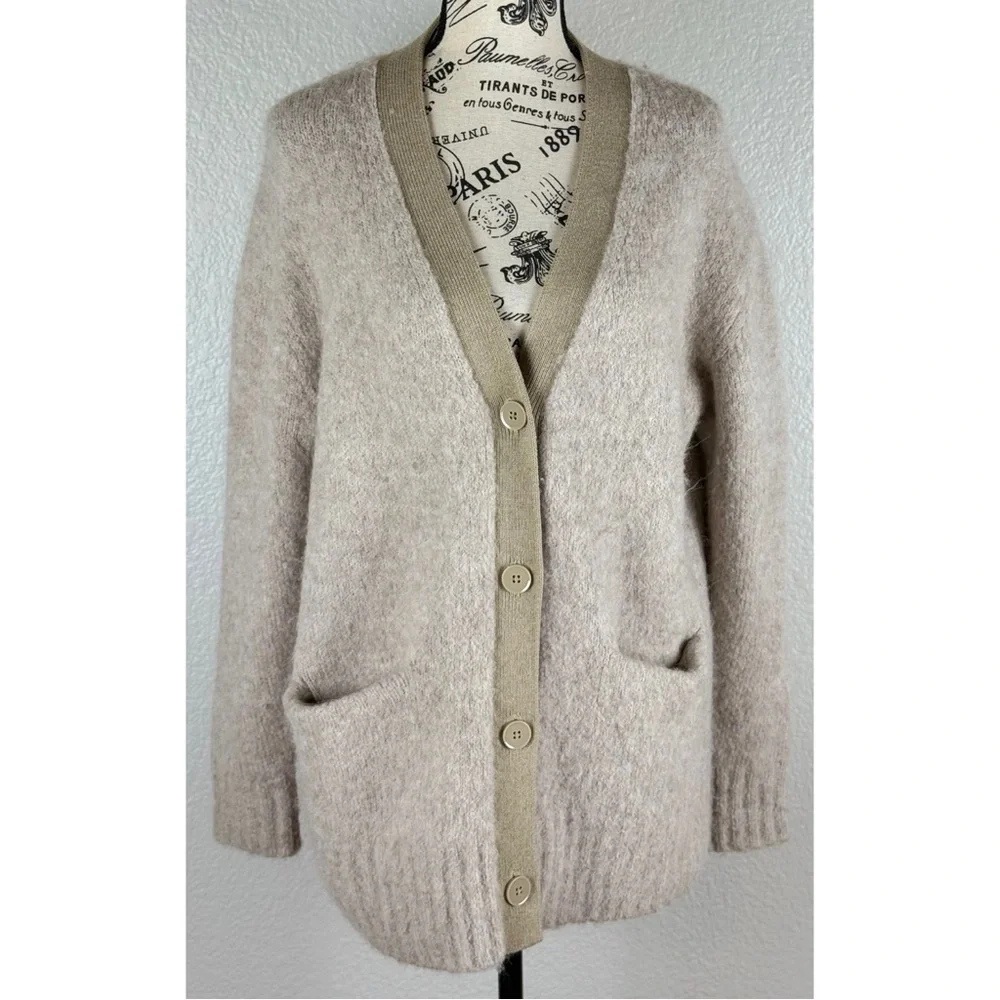 Everlane Superfuzz Alpaca Cardigan - Light Oat, size XXS
